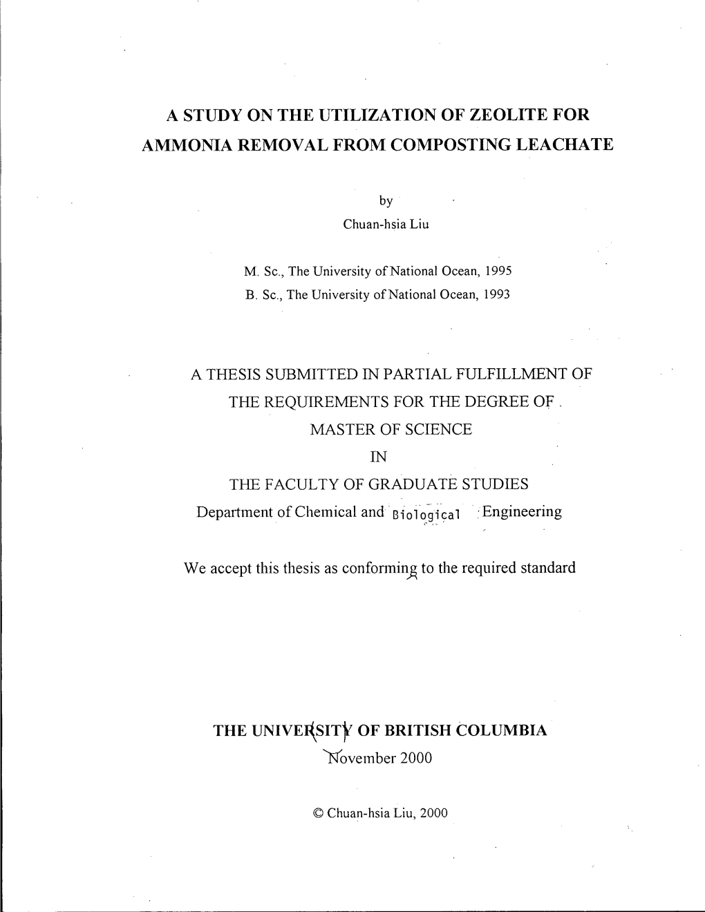 A Study on the Utilization of Zeolite for Ammonia Removal from Composting Leachate