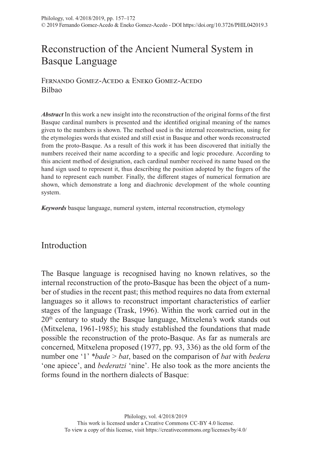 Reconstruction of the Ancient Numeral System in Basque Language