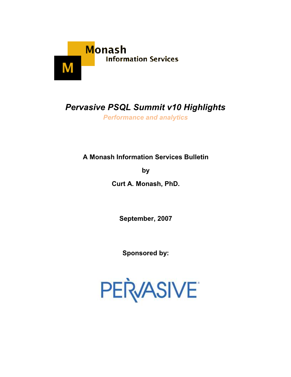 Pervasive PSQL Summit V10 Highlights Performance and Analytics