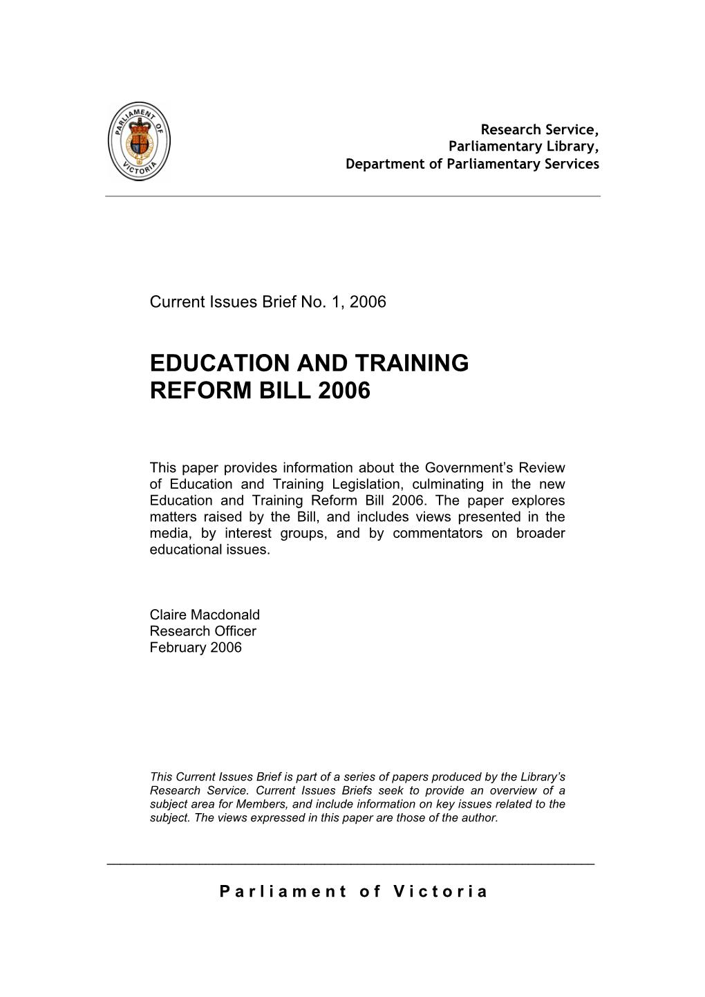 Education and Training Reform Bill 2006