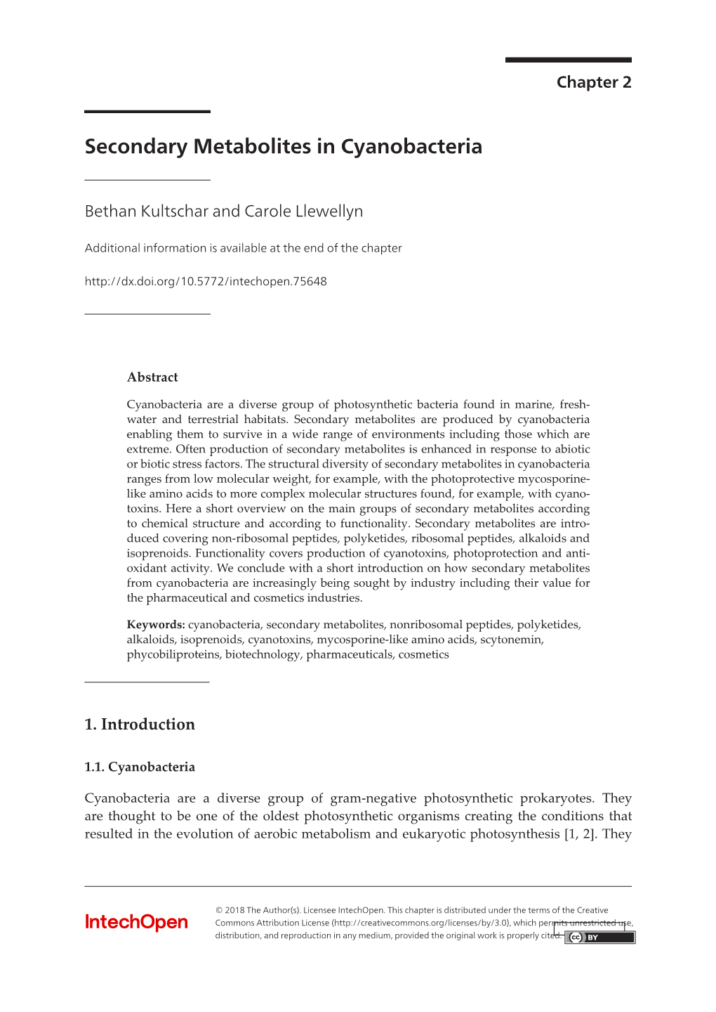 Secondary Metabolites in Cyanobacteria