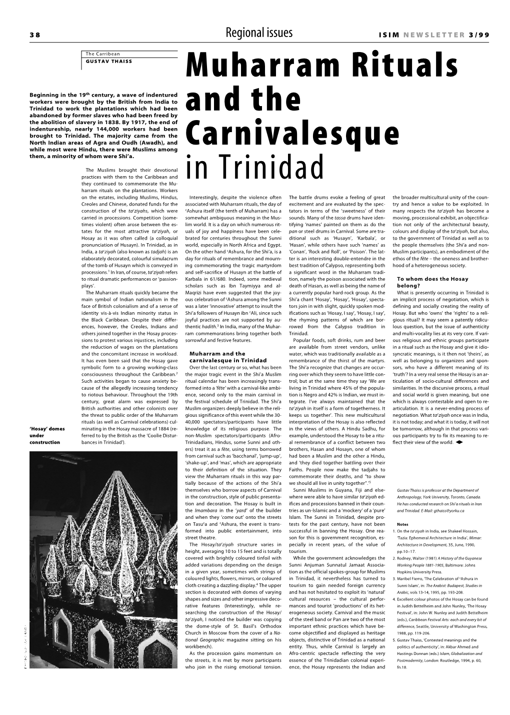Muharram Rituals and the Carnivalesque in Trinidad