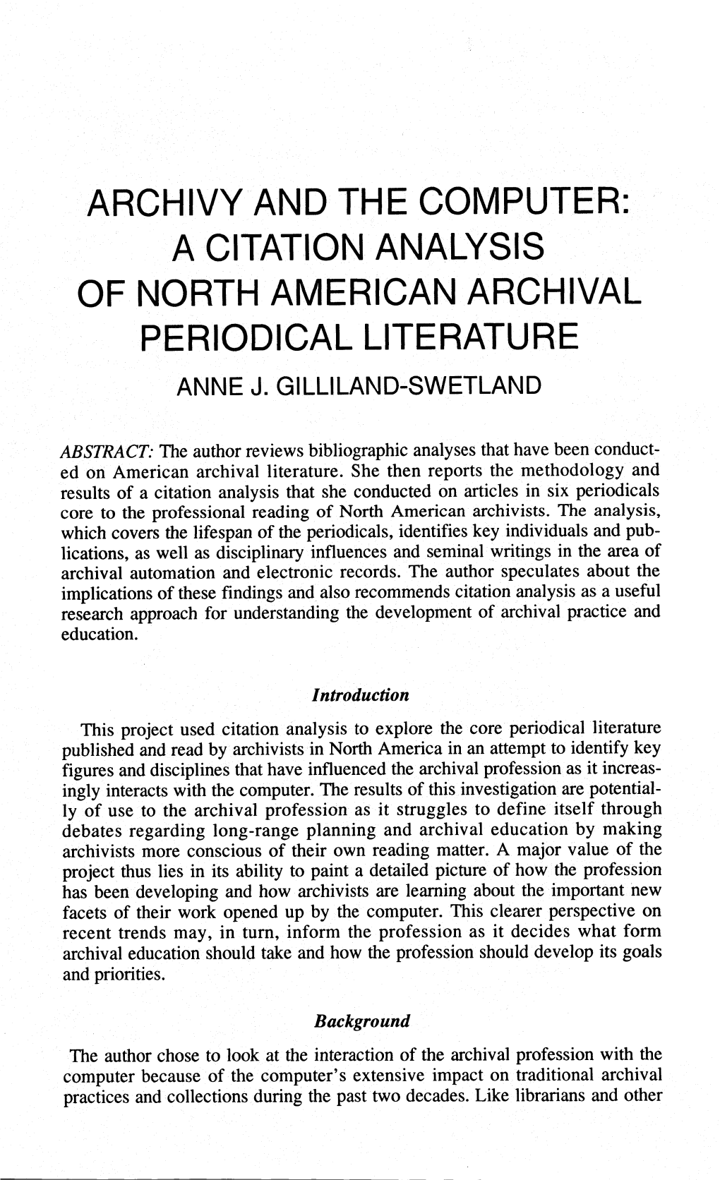 A Citation Analysis of North American Archival Periodical Literature Anne J