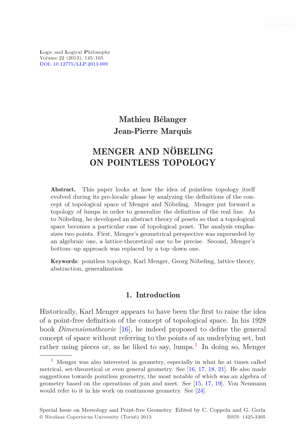 Menger and Nöbeling on Pointless Topology