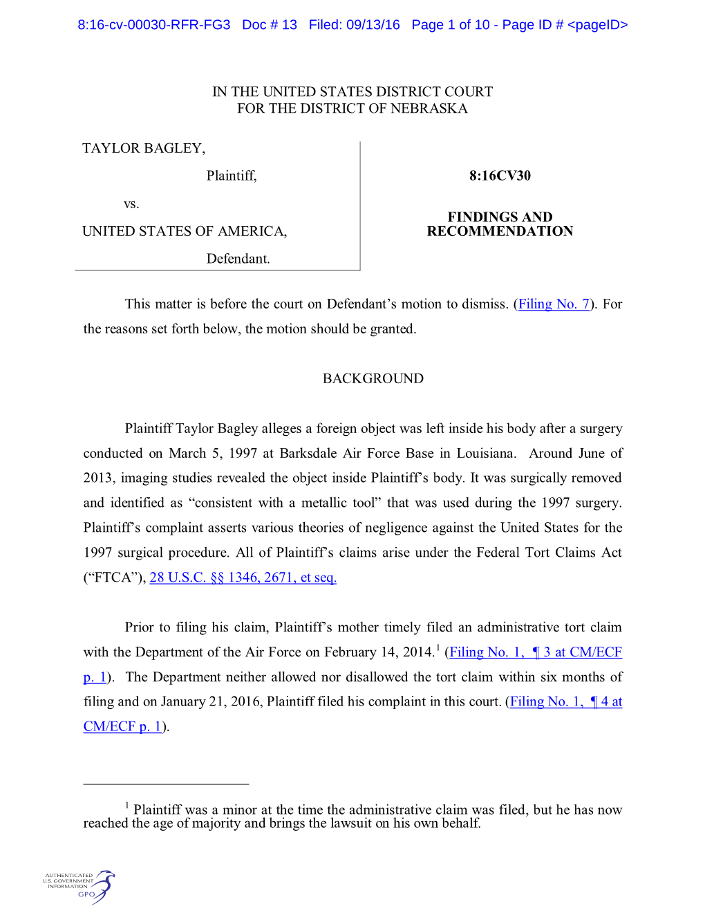 8:16-Cv-00030-RFR-FG3 Doc # 13 Filed: 09/13/16 Page 1 of 10