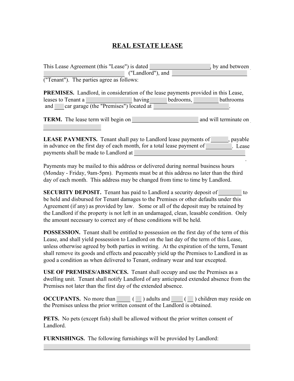 Real Estate Lease Agreement
