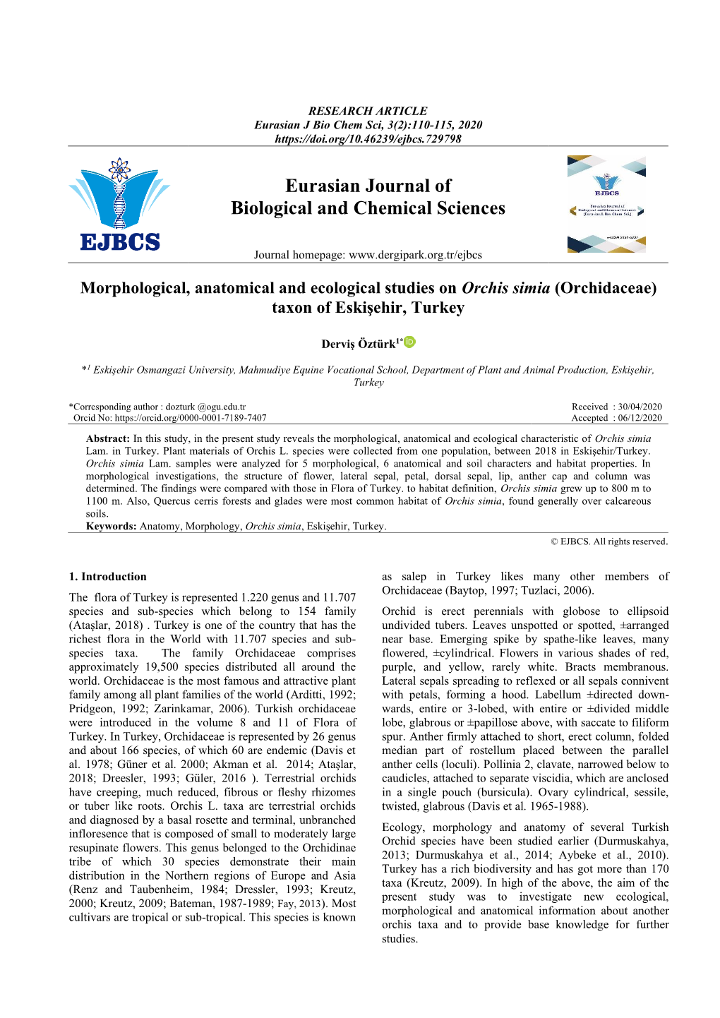 Eurasian Journal of Biological and Chemical Sciences