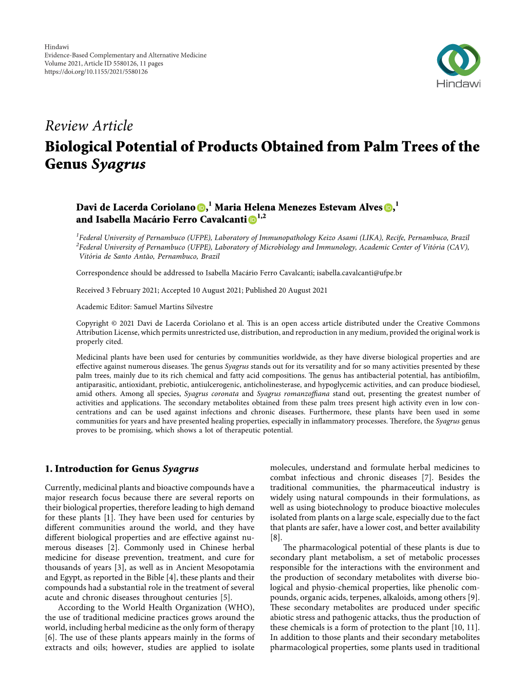 Biological Potential of Products Obtained from Palm Trees of the Genus Syagrus