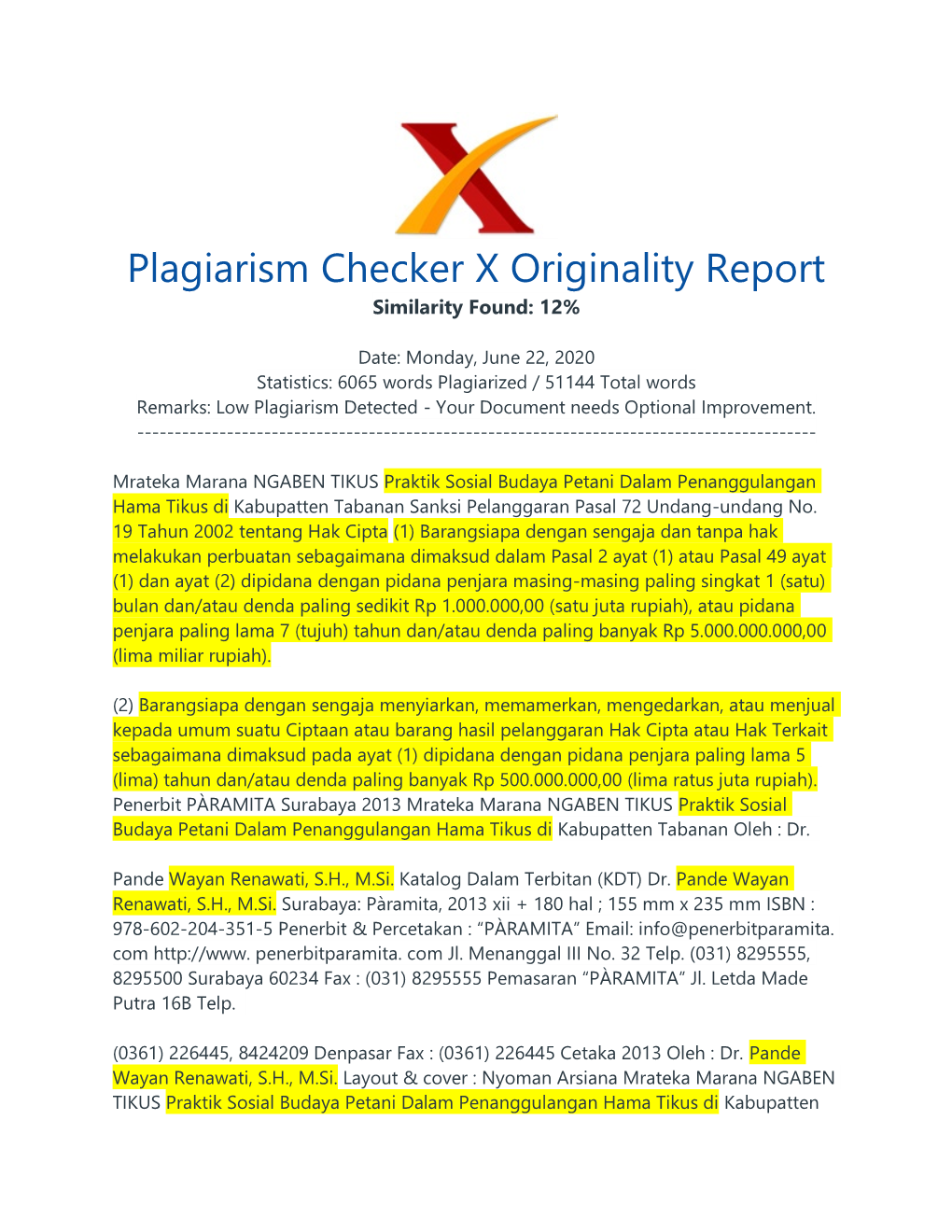 Plagiarism Checker X Originality Report Similarity Found: 12%