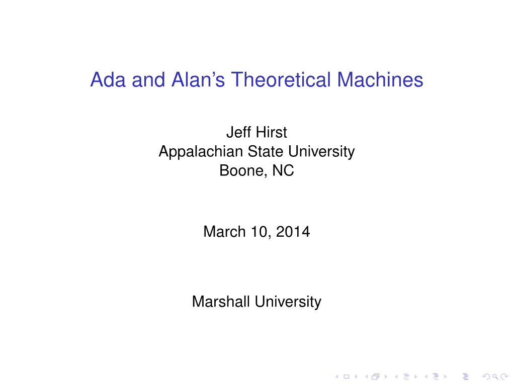 Ada and Alan's Theoretical Machines