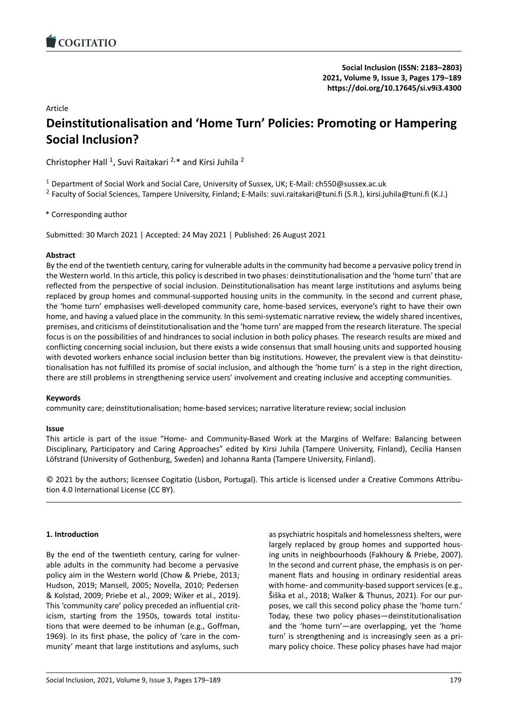 Home Turn' Policies: Promoting Or Hampering Social Inclusion?