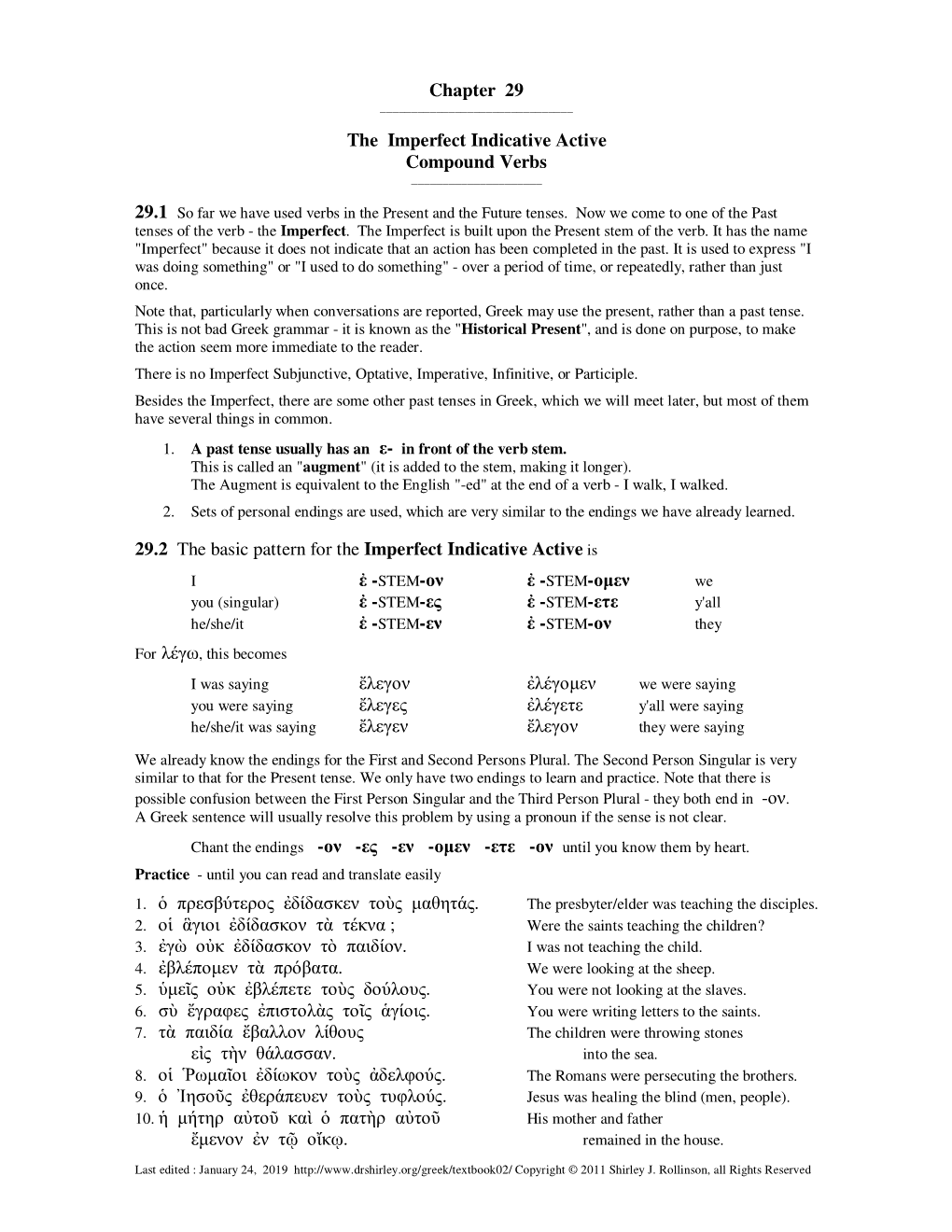 Chapter 29 the Imperfect Indicative Active Compound Verbs 29.2 The