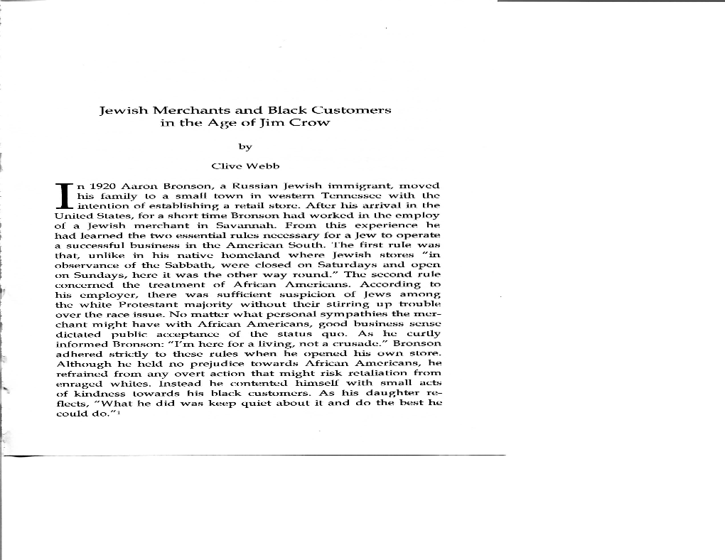 Jewish Merchants and Black Customers in the Age of Jim Crow