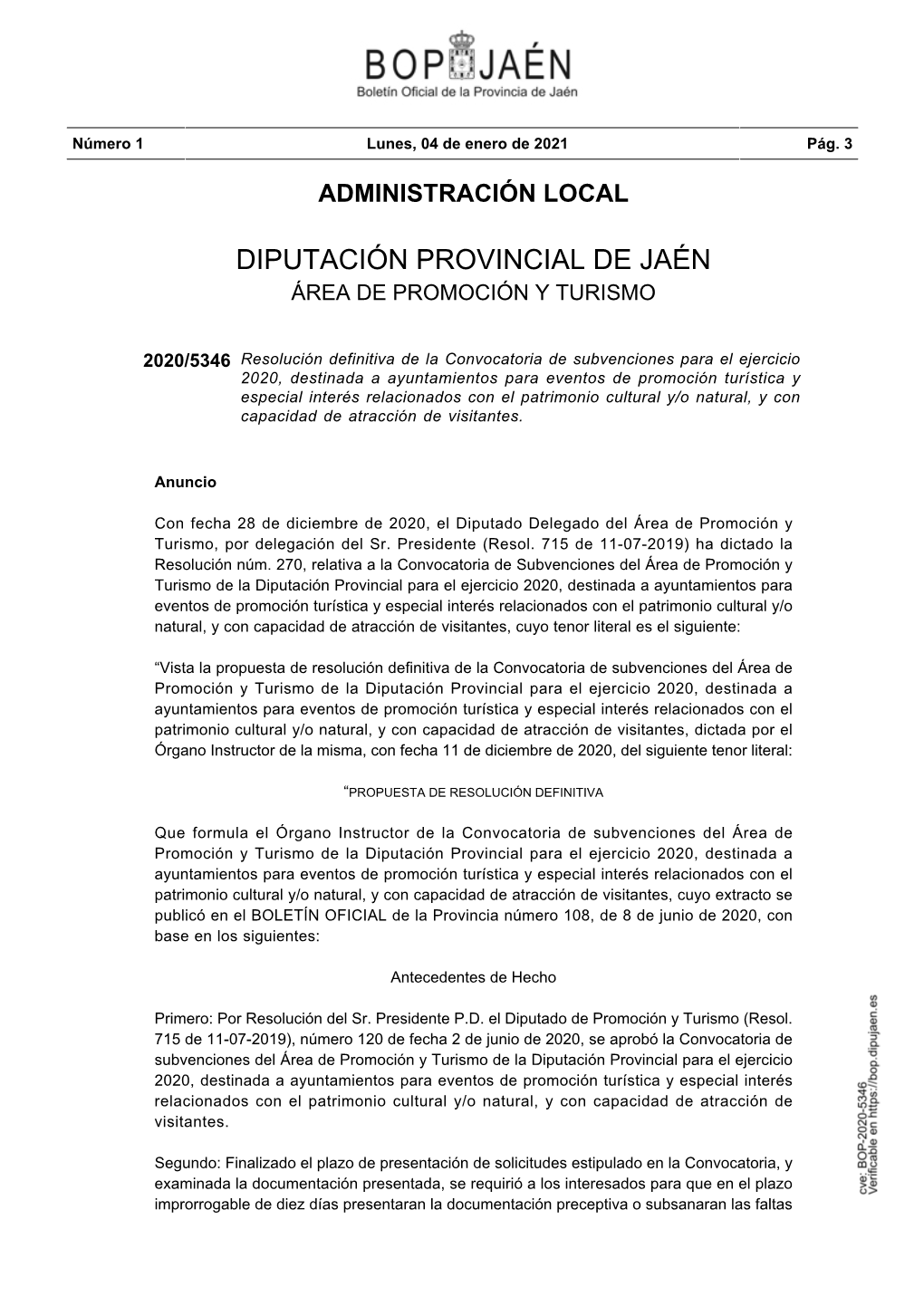 Diputación Provincial De Jaén Área De Promoción Y Turismo