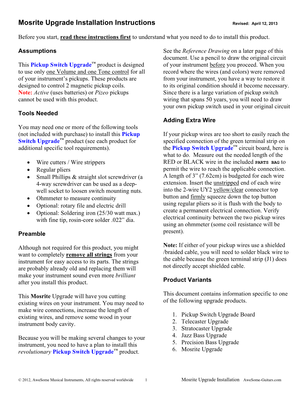 Mosrite Installation Instructions