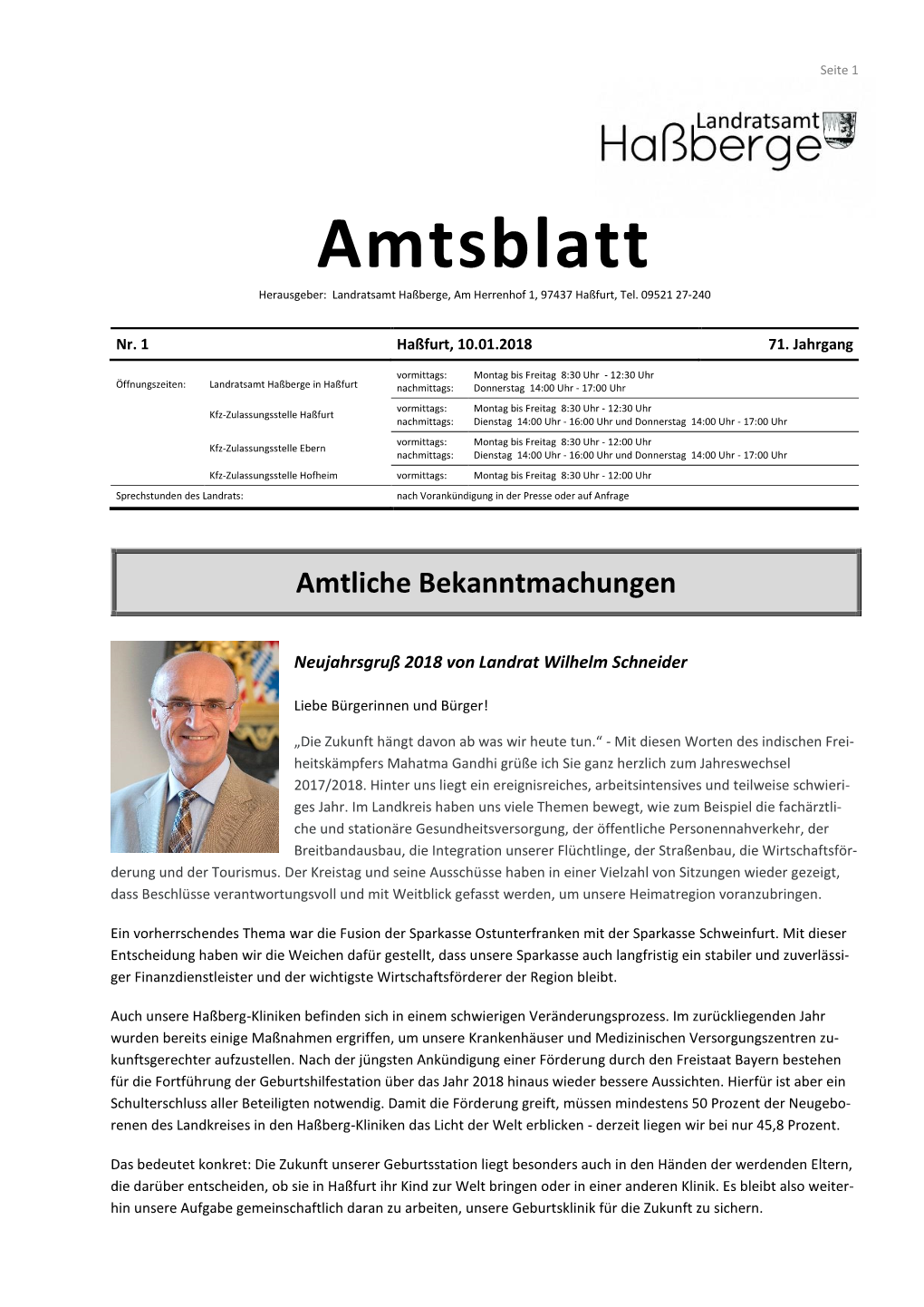 Amtsblatt Herausgeber: Landratsamt Haßberge, Am Herrenhof 1, 97437 Haßfurt, Tel