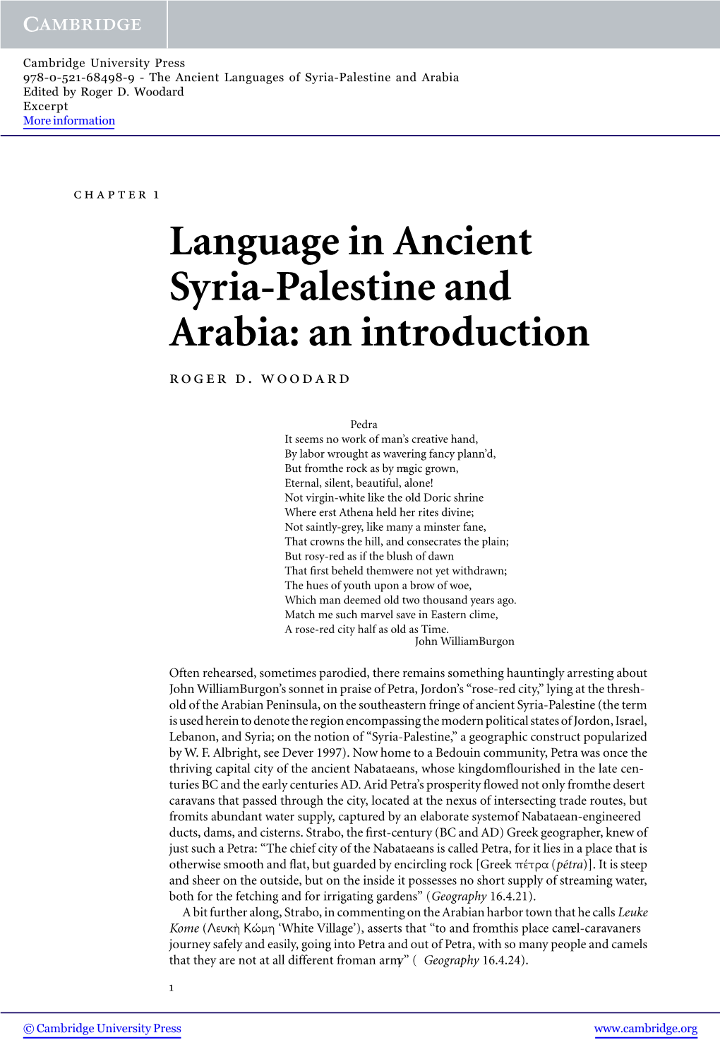Language in Ancient Syria-Palestine and Arabia: an Introduction Roger D