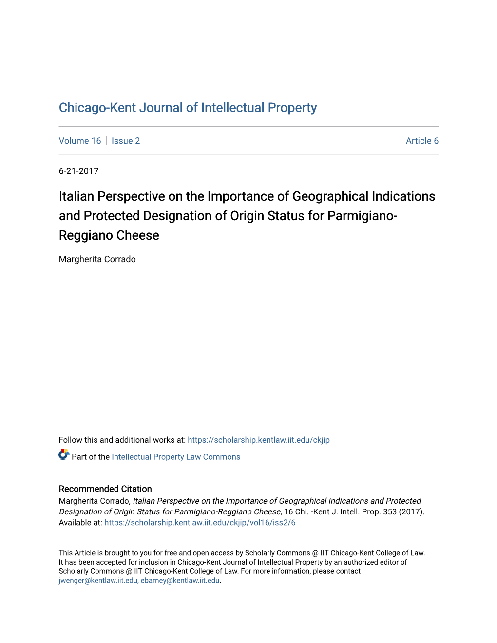 Italian Perspective on the Importance of Geographical Indications and Protected Designation of Origin Status for Parmigiano-Reggiano Cheese, 16 Chi