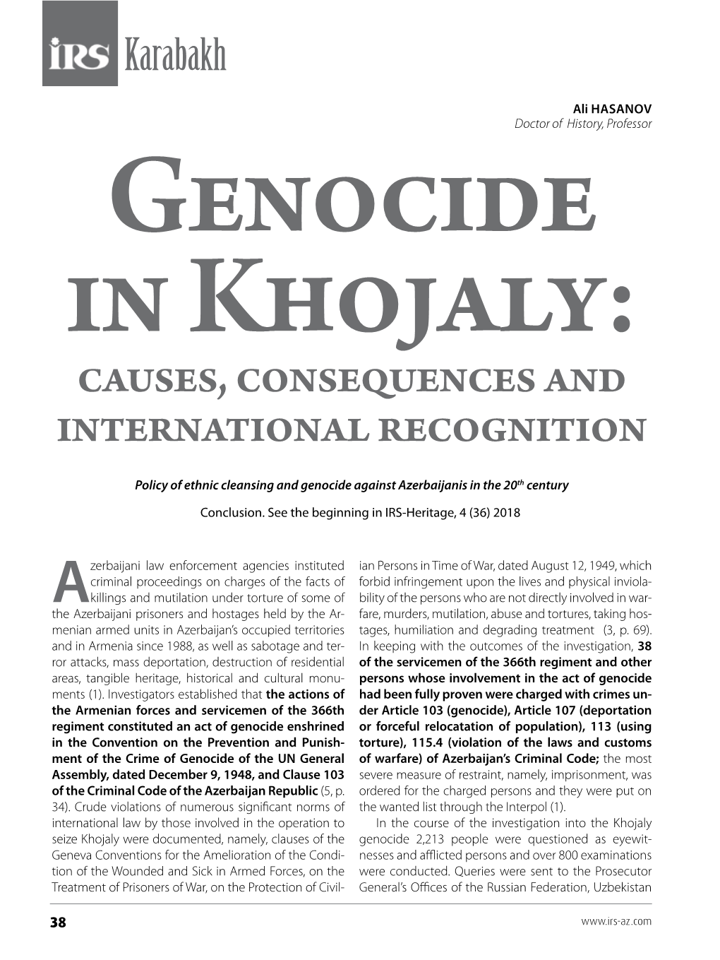 Genocide in Khojaly: Causes, Consequences and International Recognition