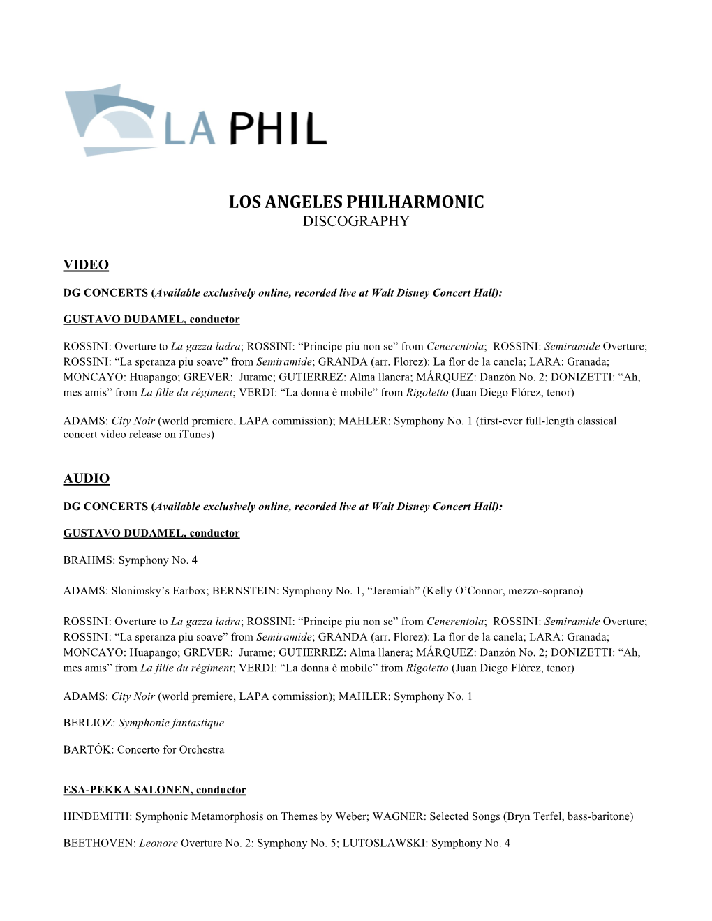 Final La Phil Discography