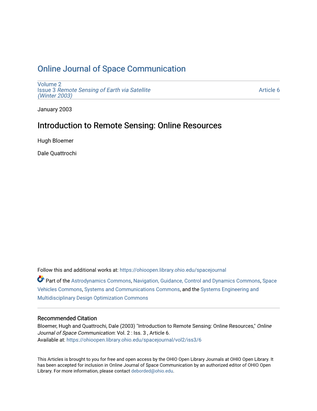 Introduction to Remote Sensing: Online Resources