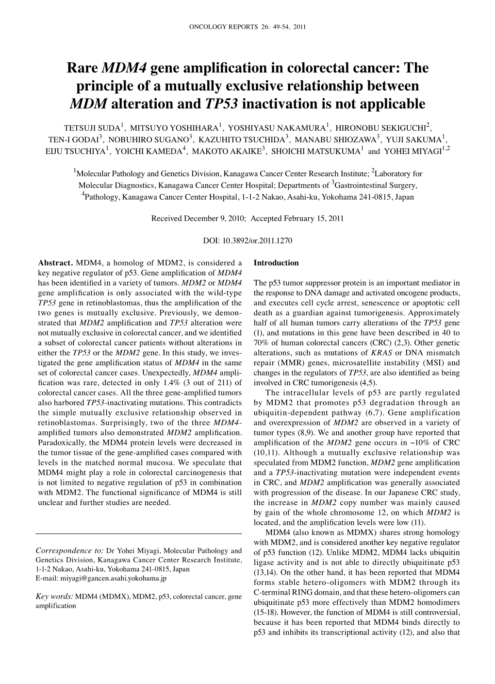 Rare MDM4 Gene Amplification in Colorectal Cancer: the Principle of a Mutually Exclusive Relationship Between MDM Alteration and TP53 Inactivation Is Not Applicable