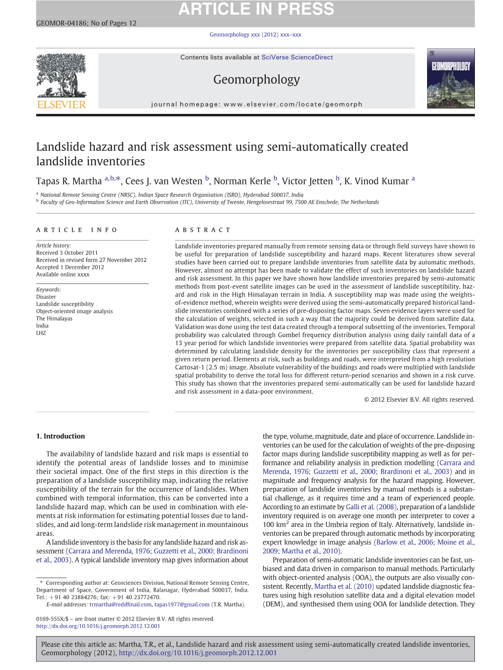 Landslide Hazard and Risk Assessment Using Semi-Automatically Created Landslide Inventories