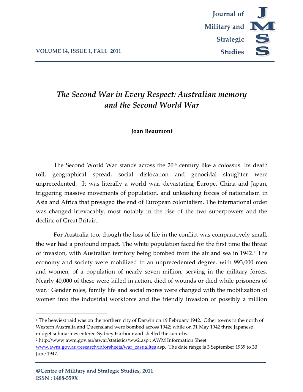 Australian Memory and the Second World War