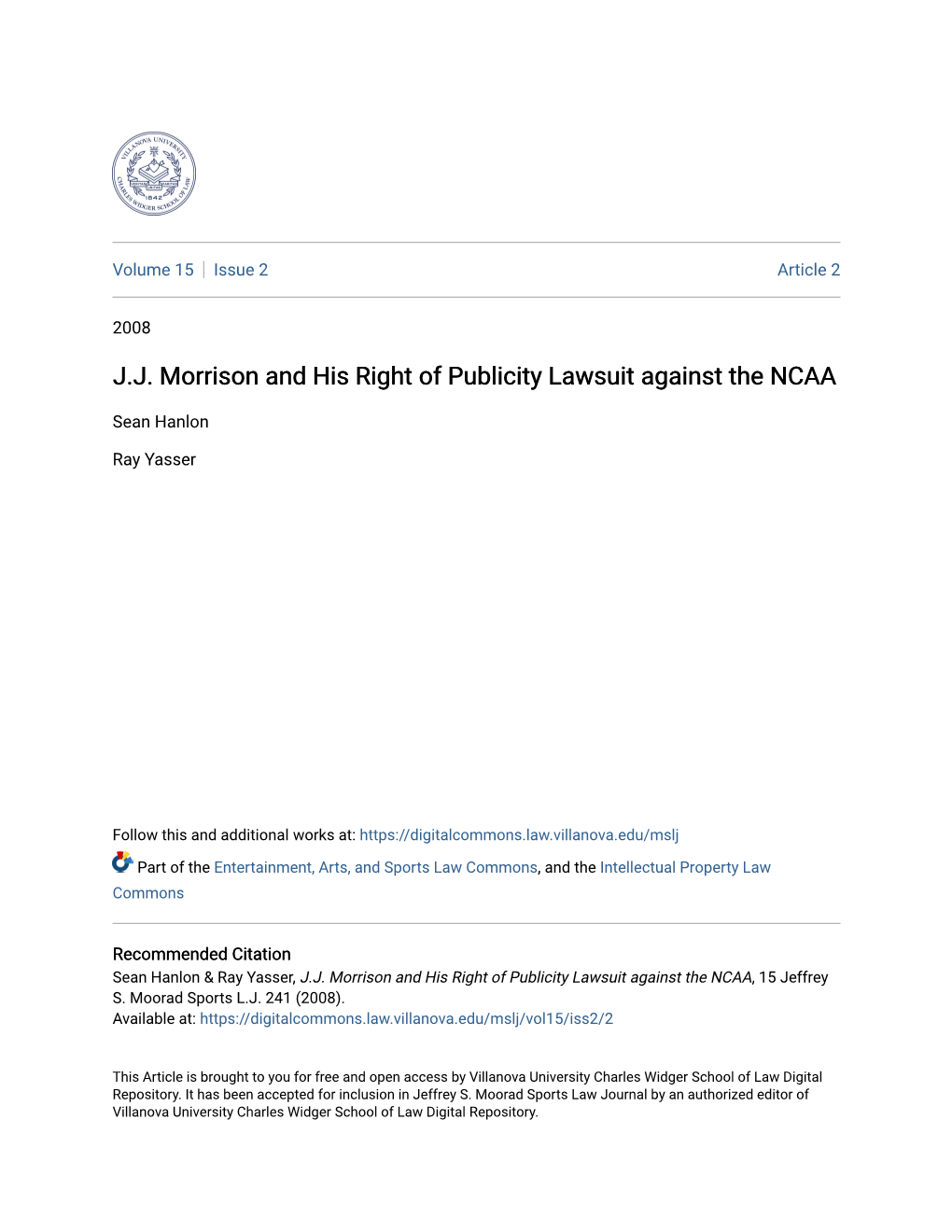 J.J. Morrison and His Right of Publicity Lawsuit Against the NCAA