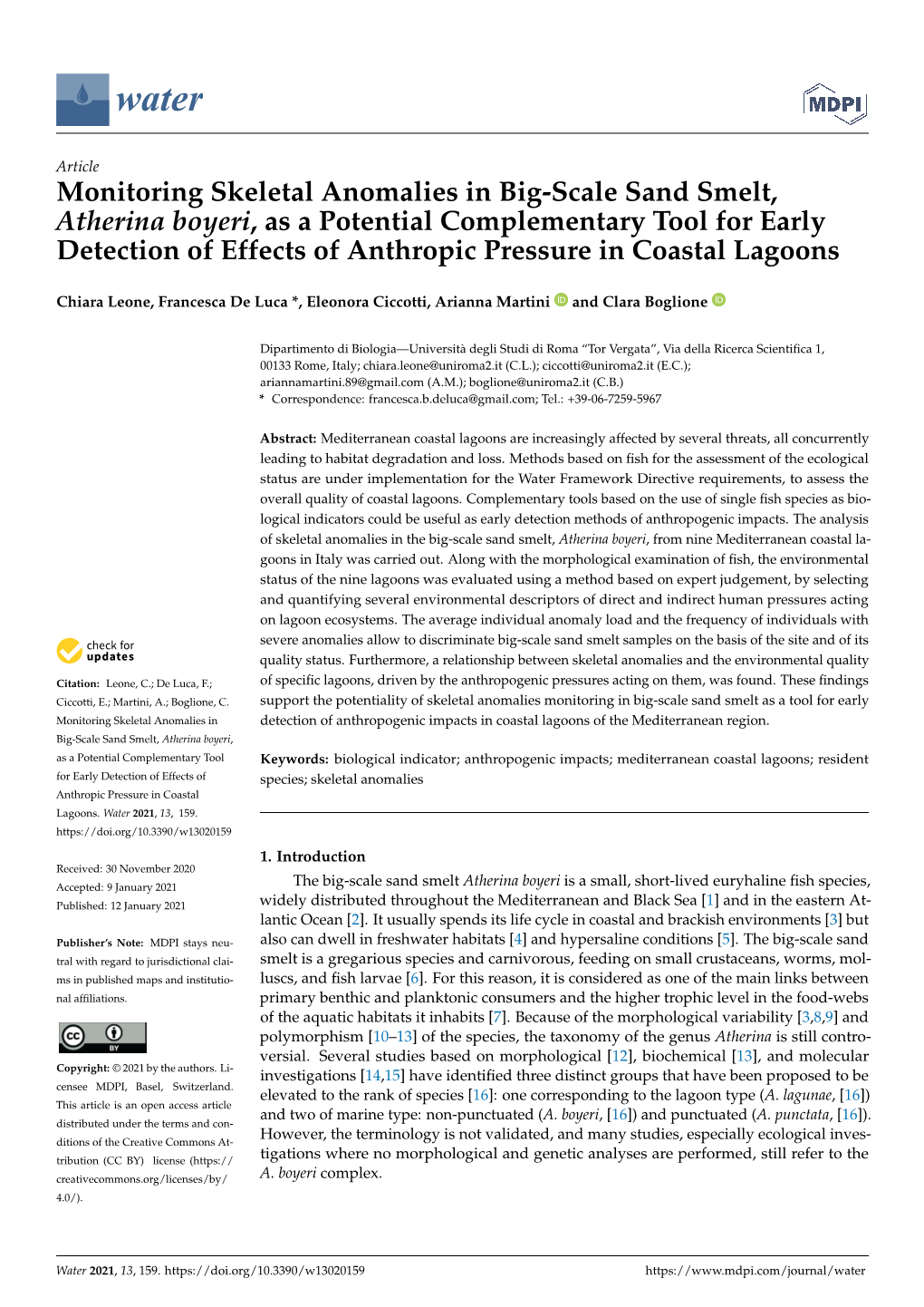 Monitoring Skeletal Anomalies in Big-Scale Sand Smelt, Atherina