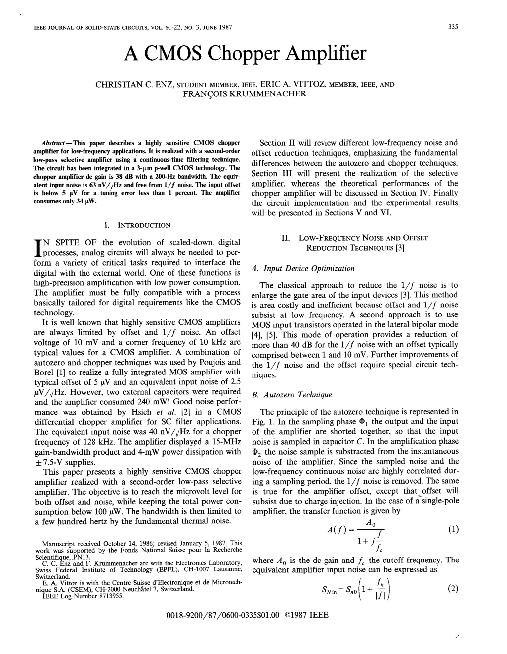 A CMOS Chopper Amplifier