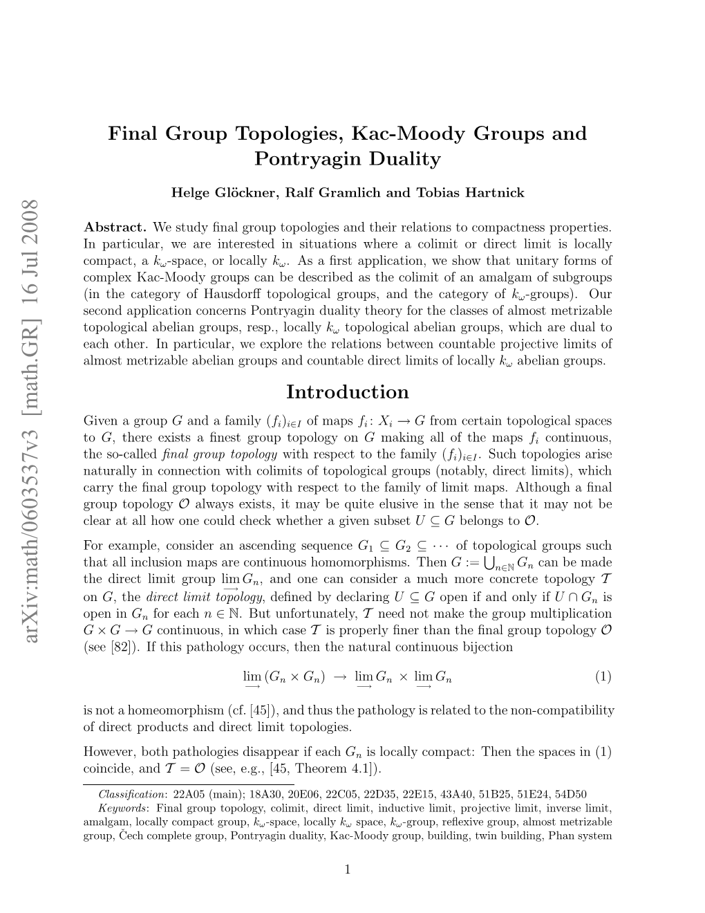 Arxiv:Math/0603537V3 [Math.GR] 16 Jul 2008