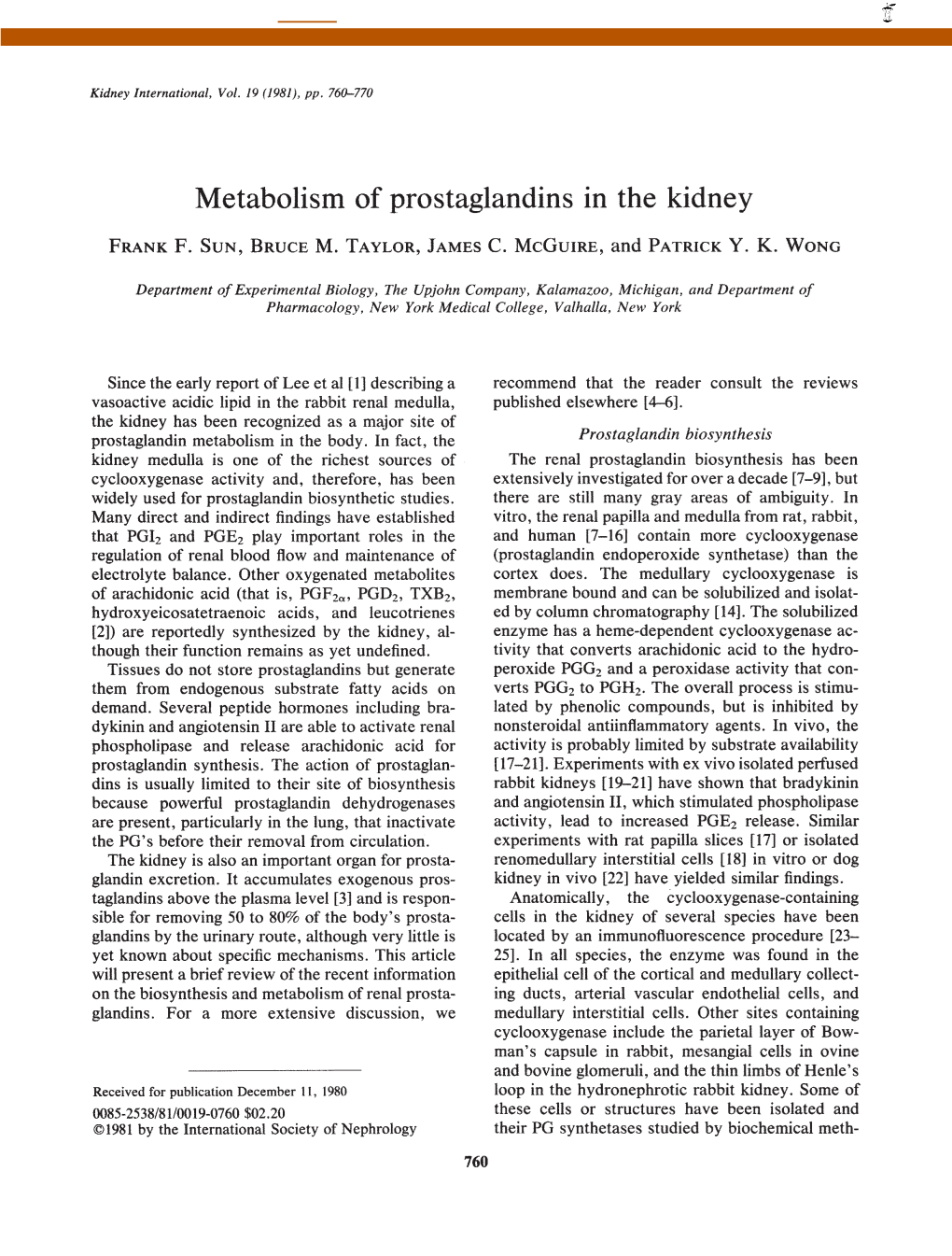 Metabolism of Prostaglandins in the Kidney