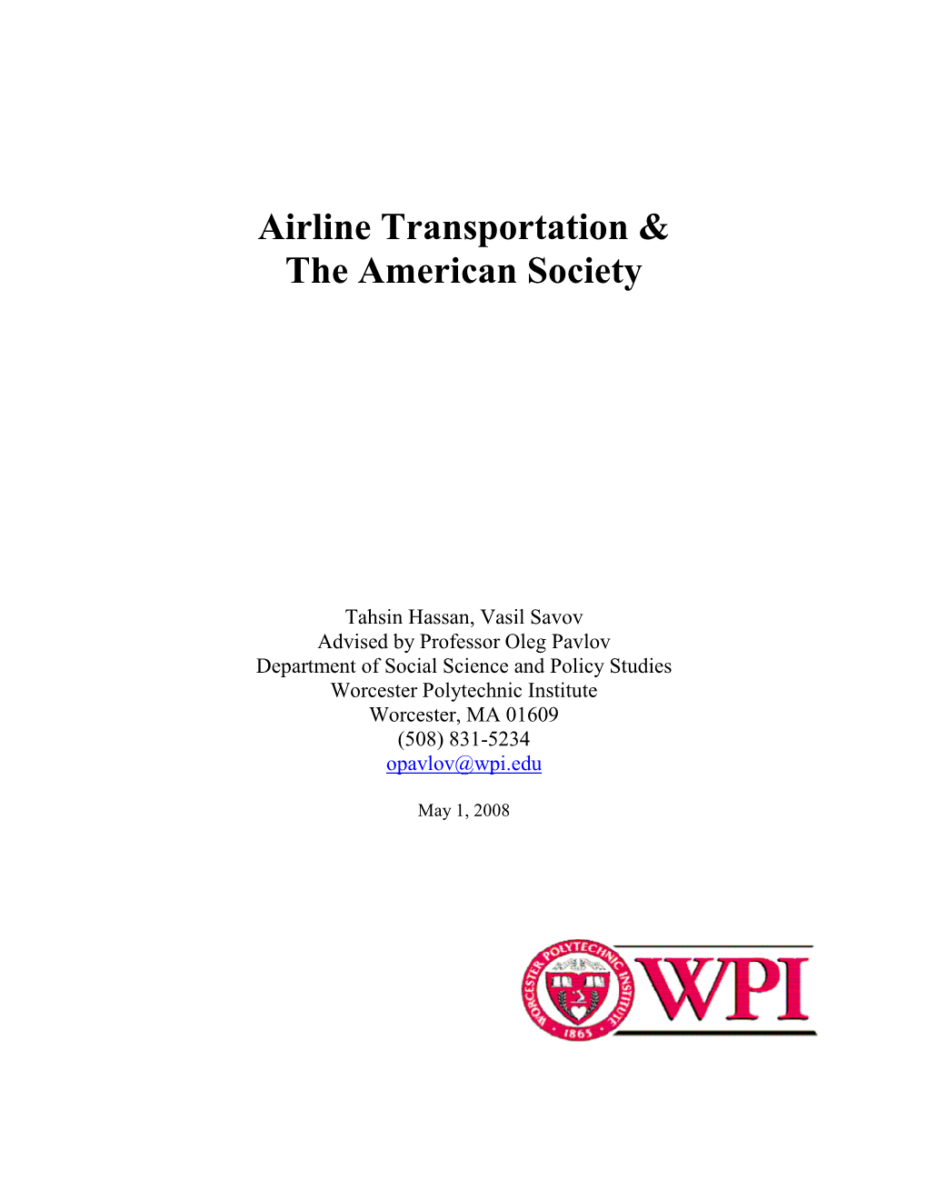 Airline Transportation & the American Society