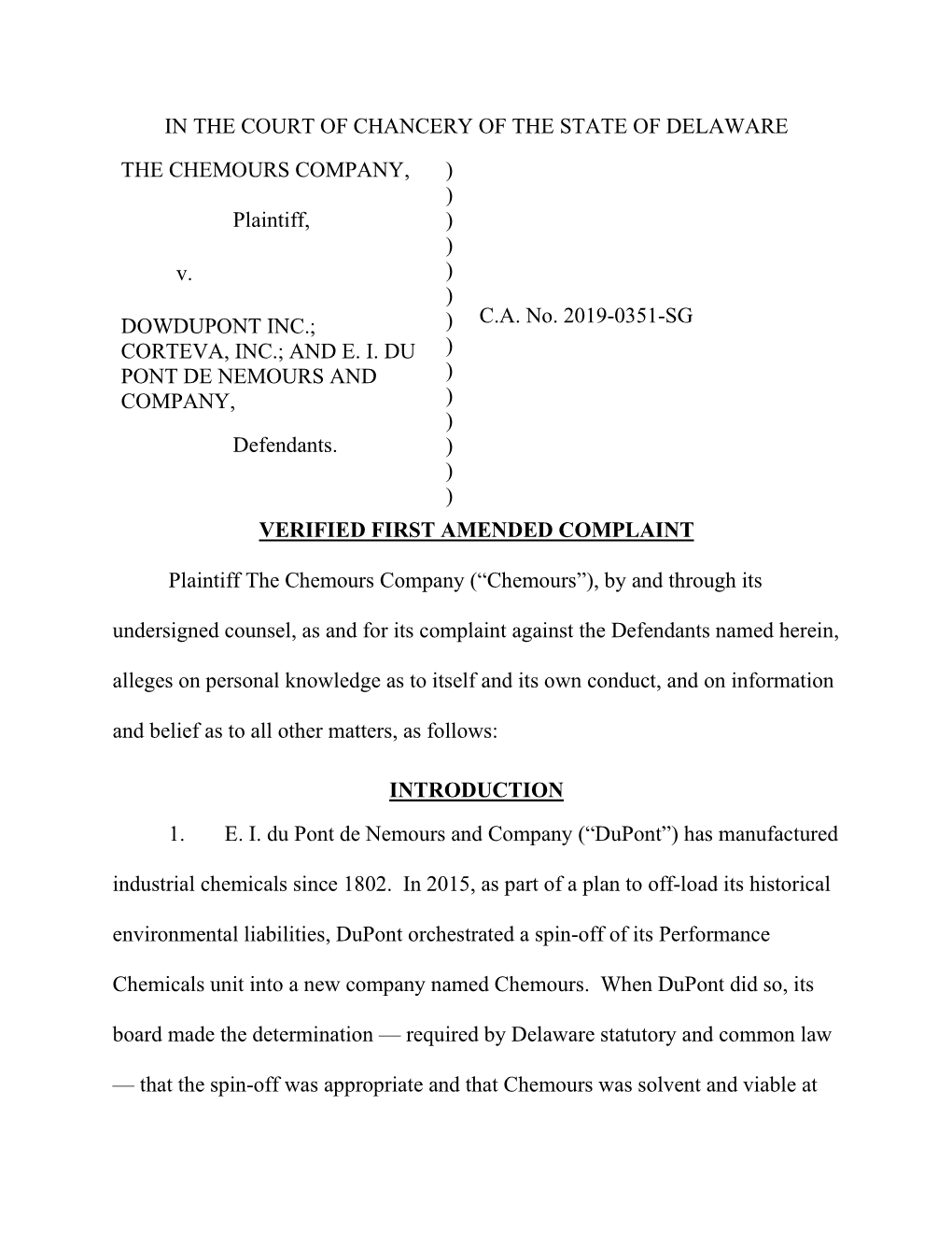 Chemours Amended Complaint