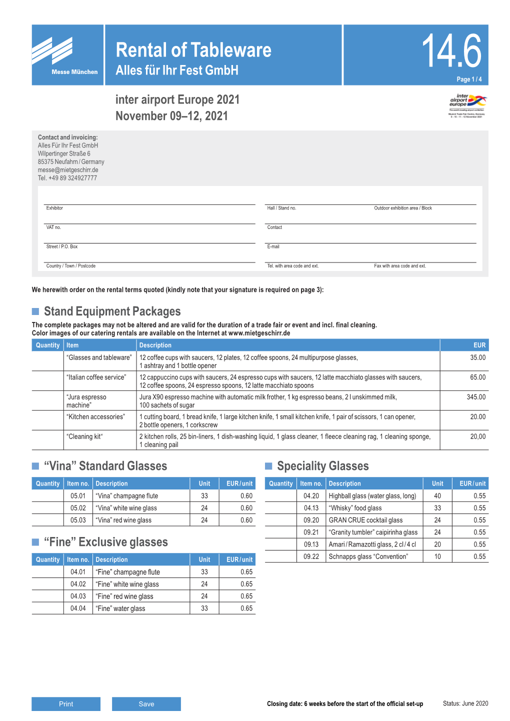 Rental of Tableware Alles Für Ihr Fest Gmbh 14.6 Page 1 / 4