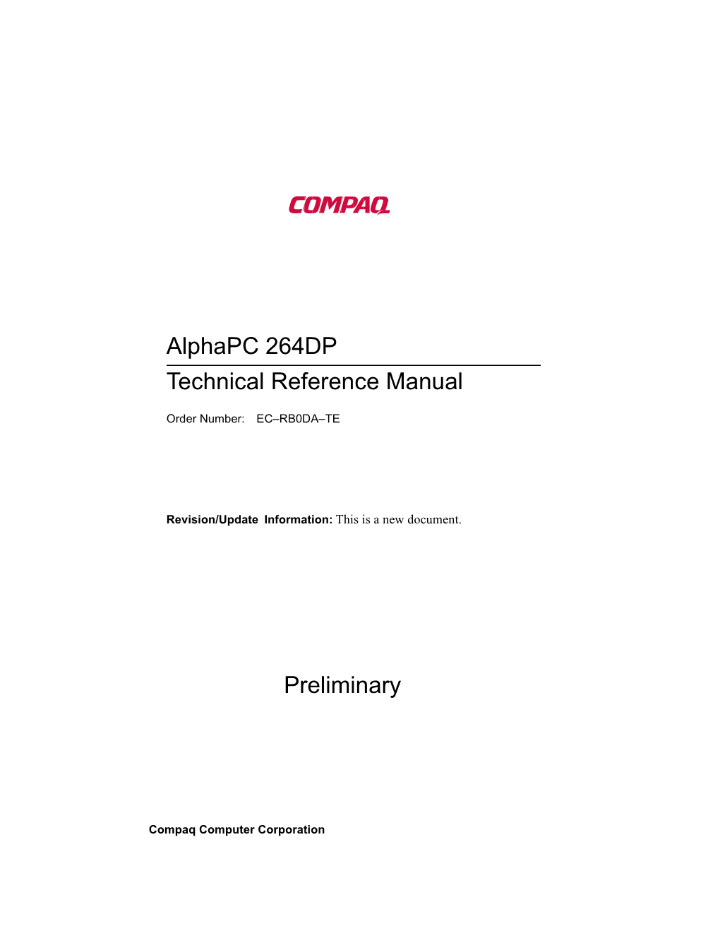 Alphapc 264DP Technical Reference Manual Preliminary