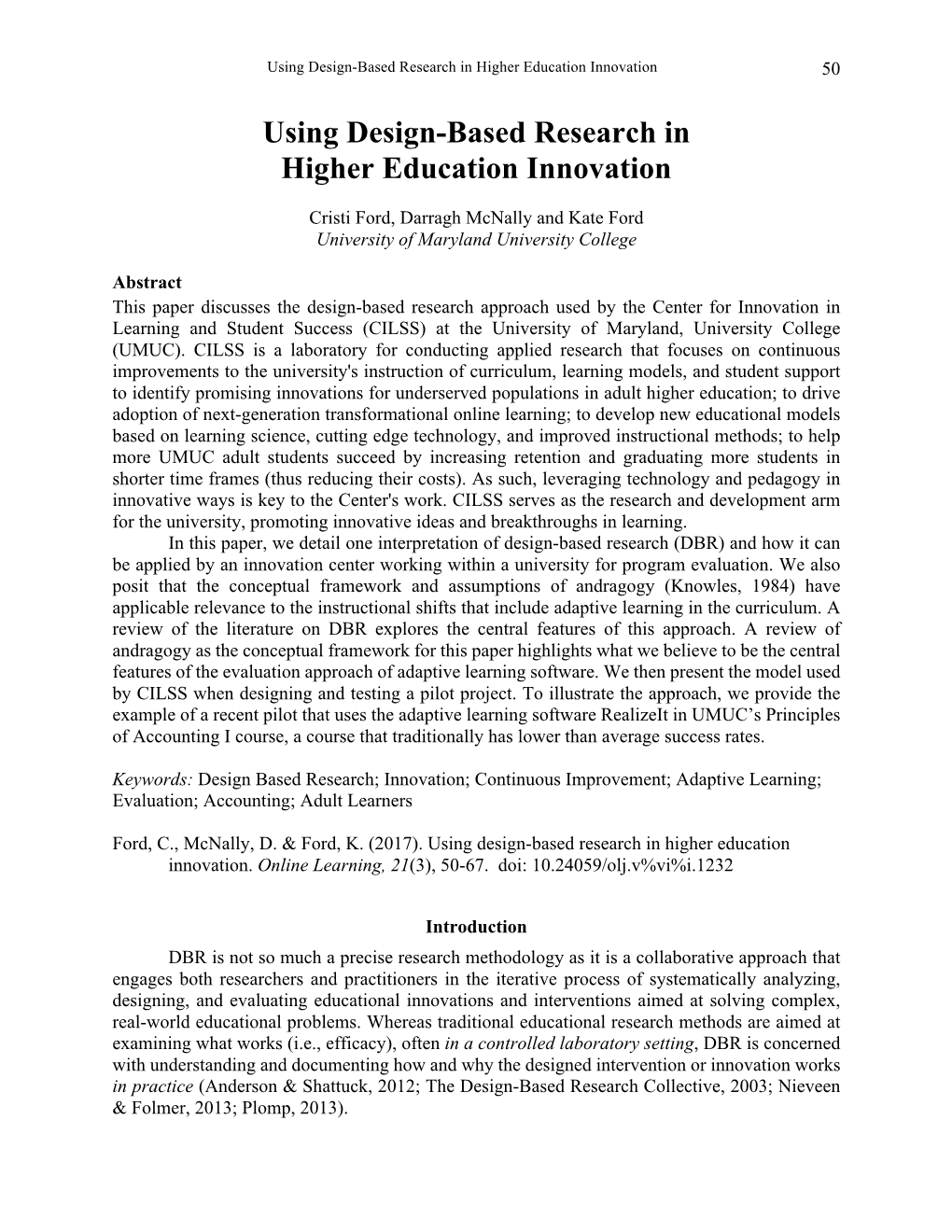 Using Design-Based Research in Higher Education Innovation 50