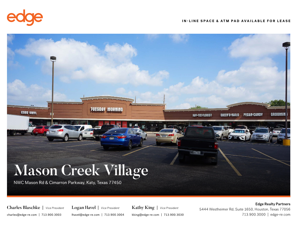 Mason Creek Village NWC Mason Rd & Cimarron Parkway, Katy, Texas 77450