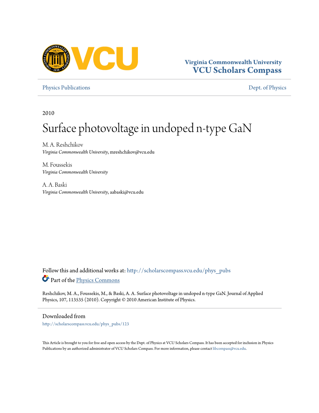 Surface Photovoltage in Undoped N-Type Gan M