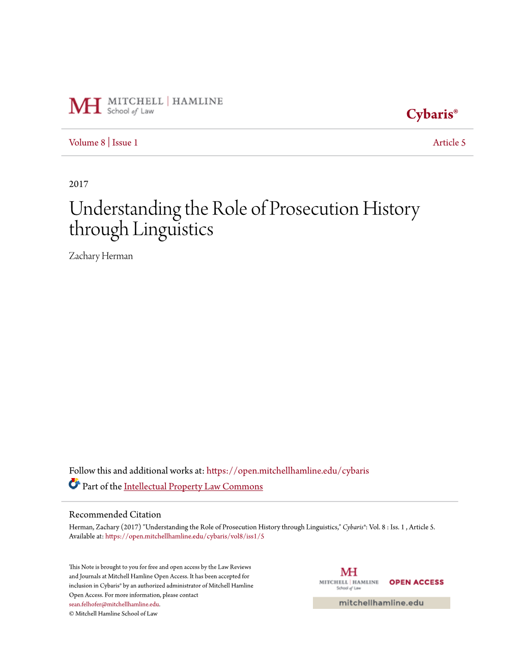 Understanding the Role of Prosecution History Through Linguistics Zachary Herman