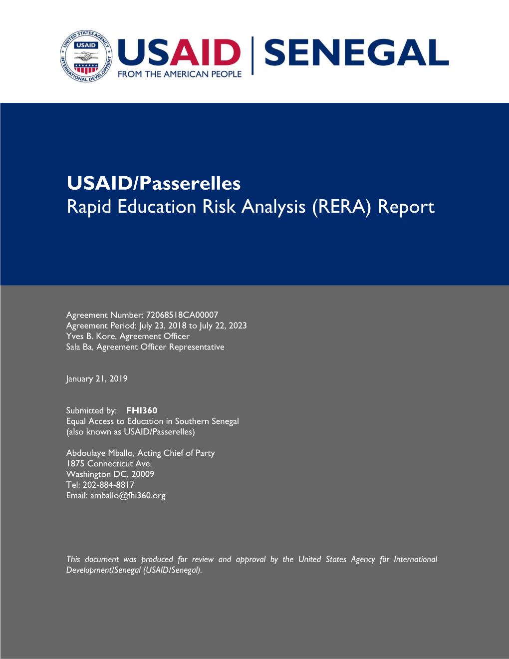 USAID/Passerelles Rapid Education Risk Analysis (RERA) Report