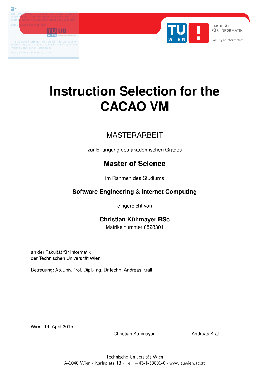 Instruction Selection for the CACAO VM