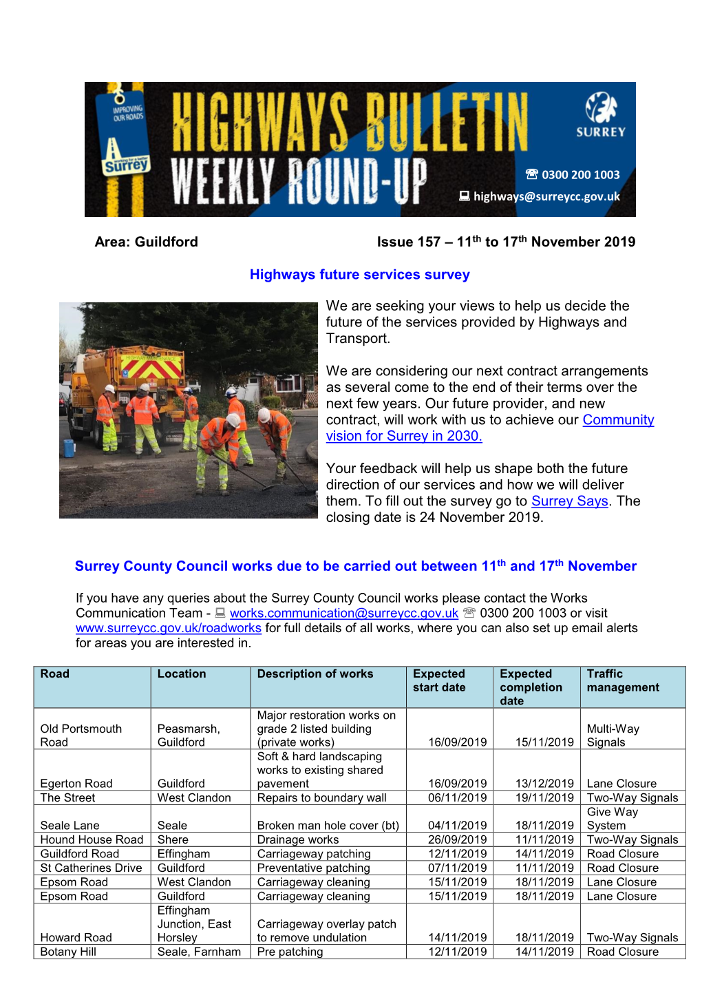 Guildford Issue 157 – 11Th to 17Th November 2019 Highways Future