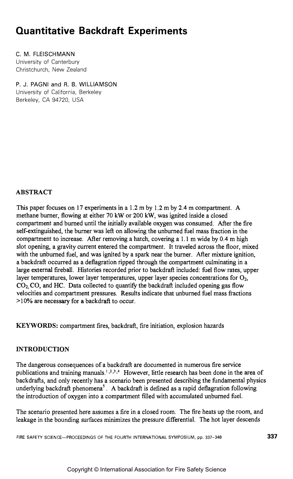 Quantitative Backdraft Experiments