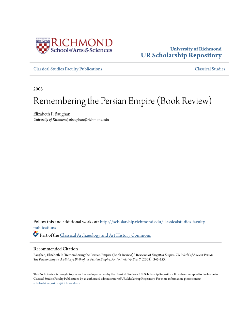 Remembering the Persian Empire (Book Review) Elizabeth P