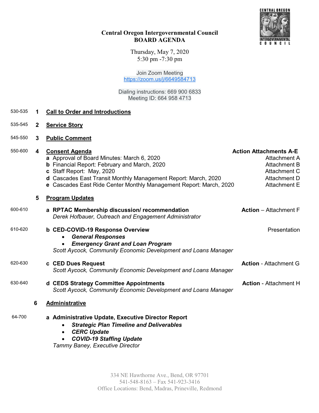 Central Oregon Intergovernmental Council BOARD AGENDA