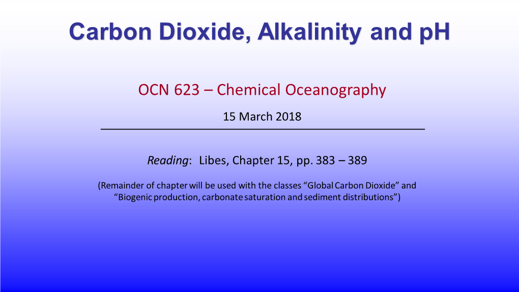 Carbon Dioxide, Alkalinity and Ph