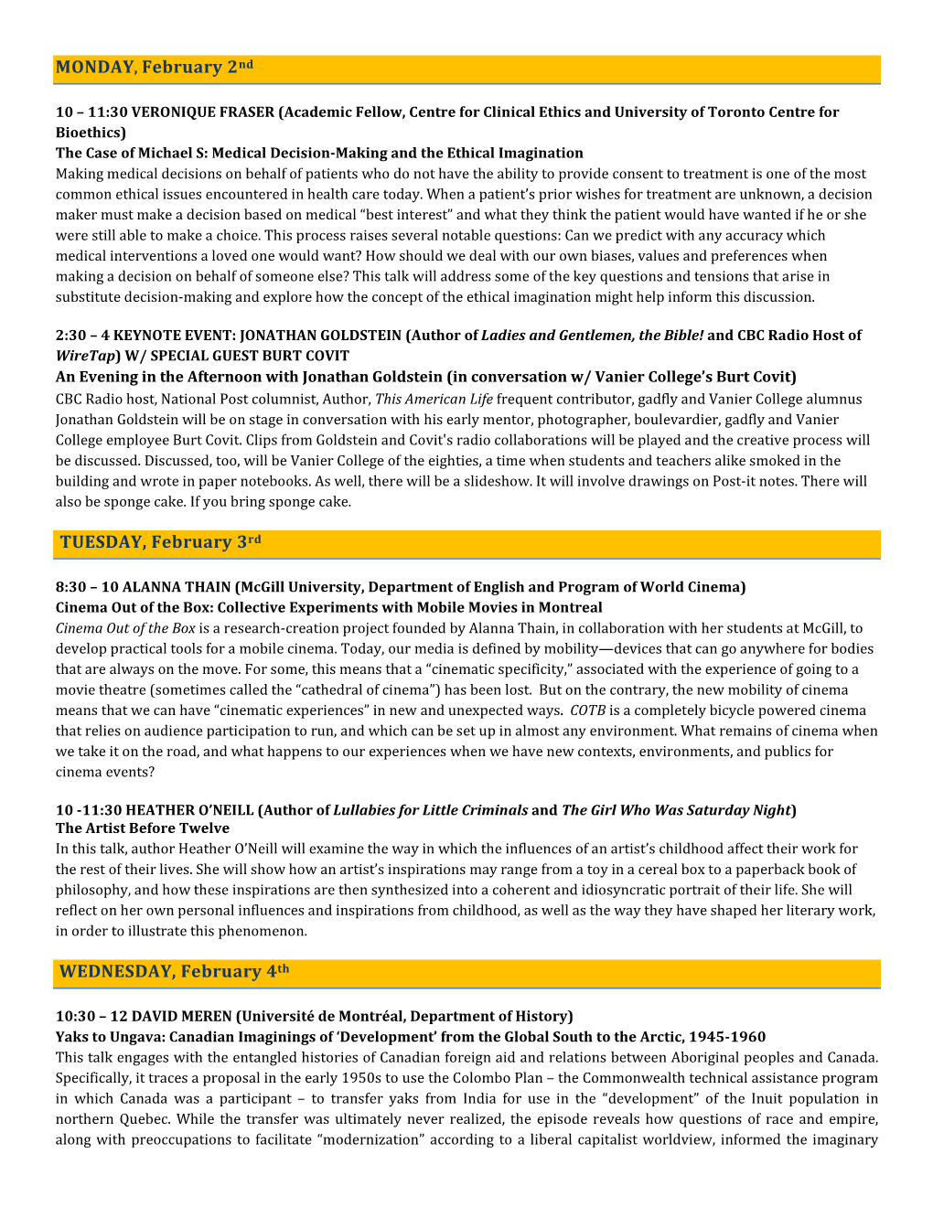 Humanities Symposium 2015 Program Grid