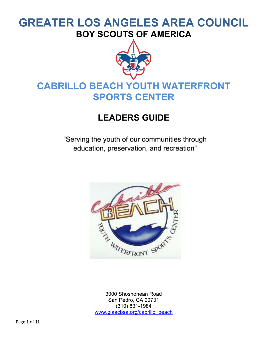 Greater Los Angeles Area Council Boy Scouts of America Cabrillo Beach